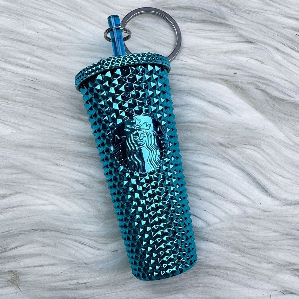 Starbucks 2023 Studded Ornament Keychain Chrome Metallic Blue NEW Bag Charm